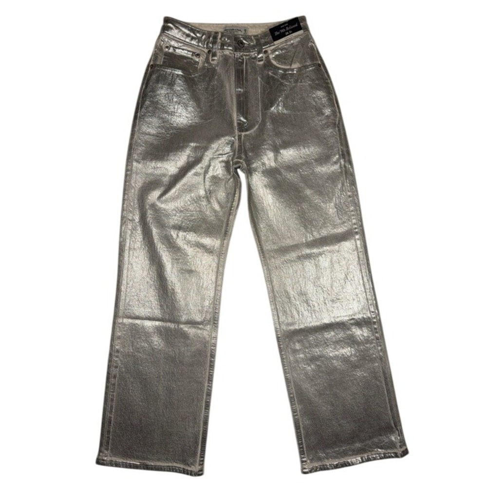 Abercrombie & Fitch 90s Relaxed Jean Curve Love High Rise Metallic Silver 26/2s